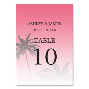 Rosa Tropical Handflatan Träd Beach Wedding Bordsnummer