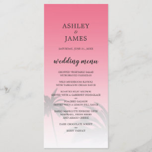 Rosa Tropical Handflatan Träd Beach Wedding Meny