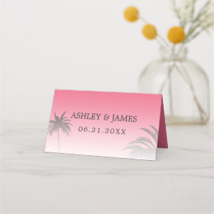 Rosa Tropical Handflatan Träd Beach Wedding Placeringskort