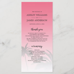 Rosa Tropical Handflatan Träd Beach Wedding Program