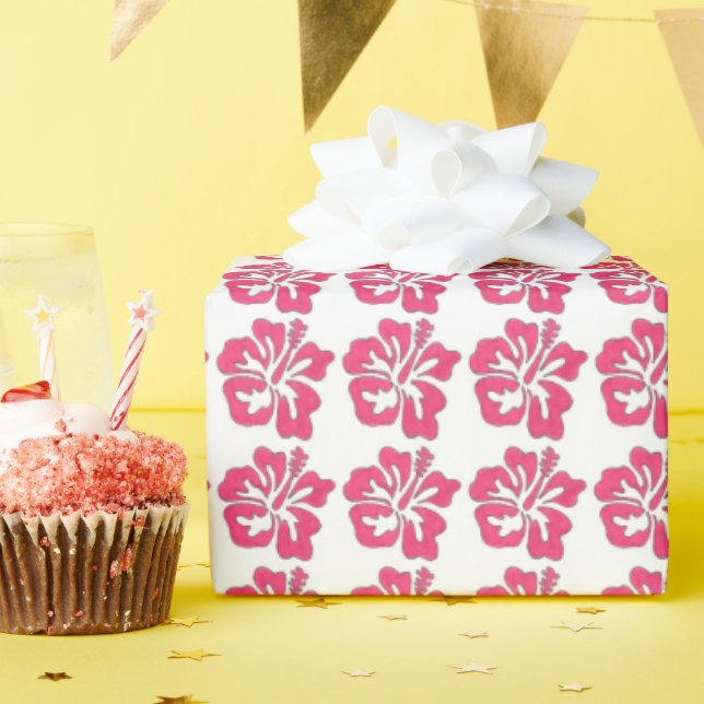 Rosa Tropical Hawaiian Luau Hibiscus Flower Blommi Presentpapper (Födelsedagsfest)