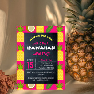 Rosa Tropical Hawaiian Luau Party-inbjudan Vykort