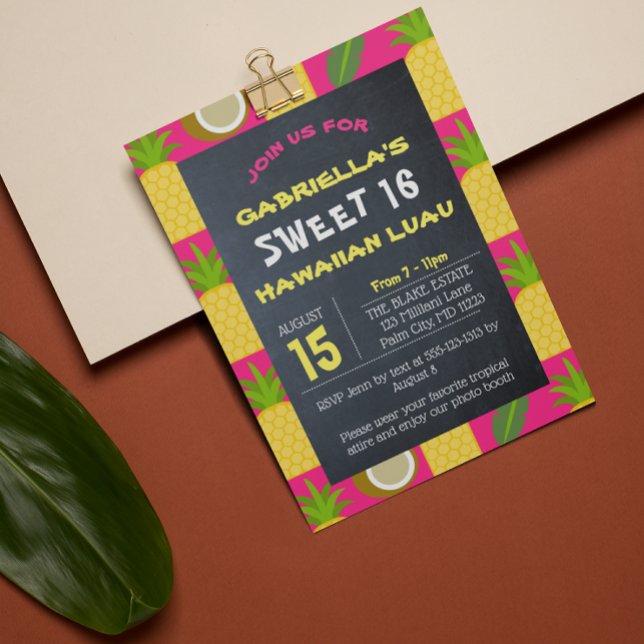 Rosa Tropical Hawaiian Luau Sweet 16 Inbjudningar (Skapare uppladdad)