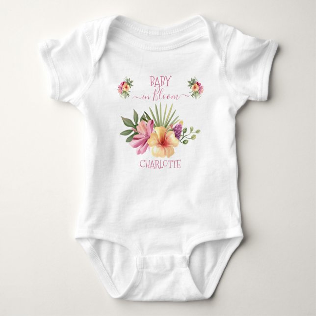 Rosa Tropical Hibiscus Blommigt Baby i Bloom T Shirt (Framsida)
