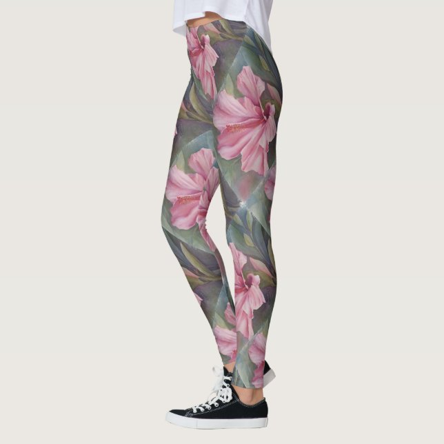 ROSA TROPICAL HIBISCUS | BLOMMIGT LEGGINGS (Vänster)