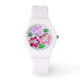 Rosa Tropical Hibiscus Flowers Peach Lavender Armbandsur