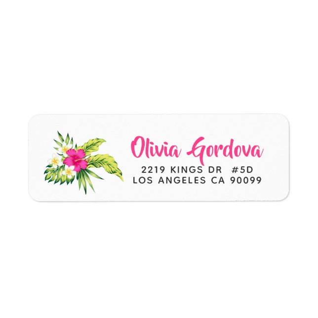 Rosa Tropical Hibiscus Modern Typography-mall Returadress Etikett (Framsidan)