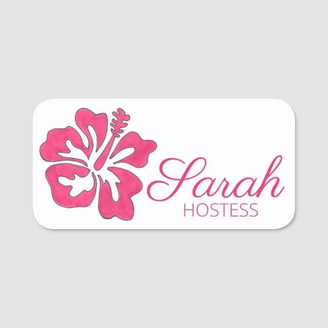 Rosa Tropical Island Hawaiian Hibiscus Flower Namnbricka (Framsida)