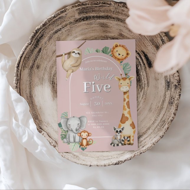 Rosa Tropical Jungle Safari Animals födelsedag Inbjudningar (Skapare uppladdad)