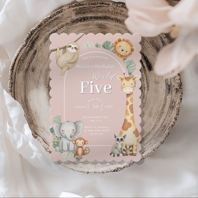 Rosa Tropical Jungle Safari Animals födelsedag Inbjudningar (Skapare uppladdad)
