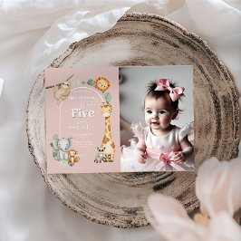 Rosa Tropical Jungle Safari Animals födelsedag Inbjudningar