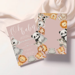 Rosa Tropical Jungle Safari Baby Shower Animals Inbjudningar