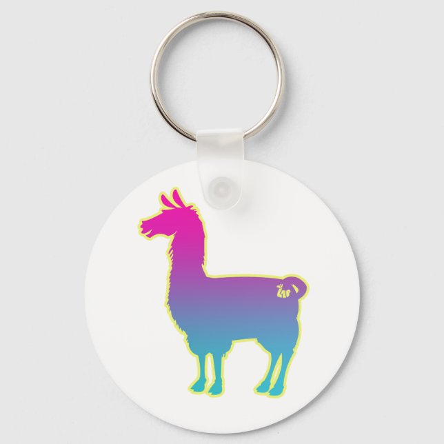 Rosa Tropical Llama Keychain Nyckelring (Framsida)