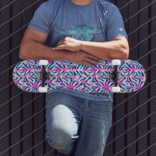 Rosa Tropical Löv Mönster Mini Skateboard Bräda 18,5 Cm