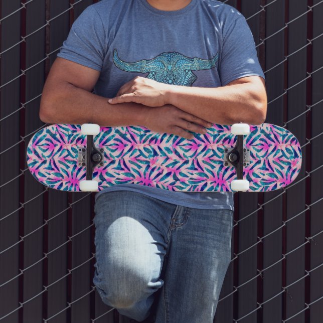 Rosa Tropical Löv Mönster Mini Skateboard Bräda 18,5 Cm (Utomhus 3)