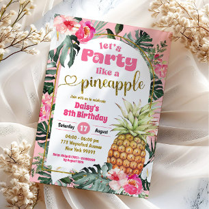 Rosa Tropical Luau Blommigt Party som en ananas Inbjudningar