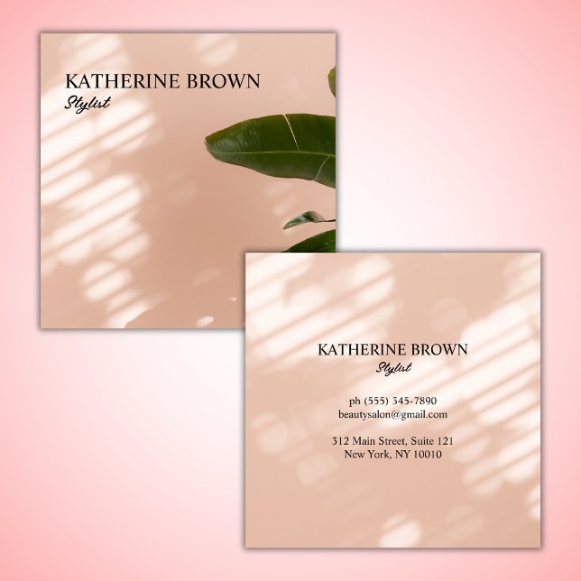 Rosa Tropical Minimalist Beauty Salon Stylist Fyrkantigt Visitkort (Pink Tropical Minimalist Beauty Salon Stylist Square Business Card)