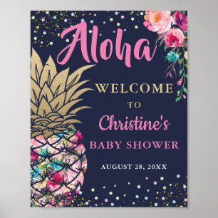 Rosa Tropical Pineapple Navy Blue Baby Shower Poster