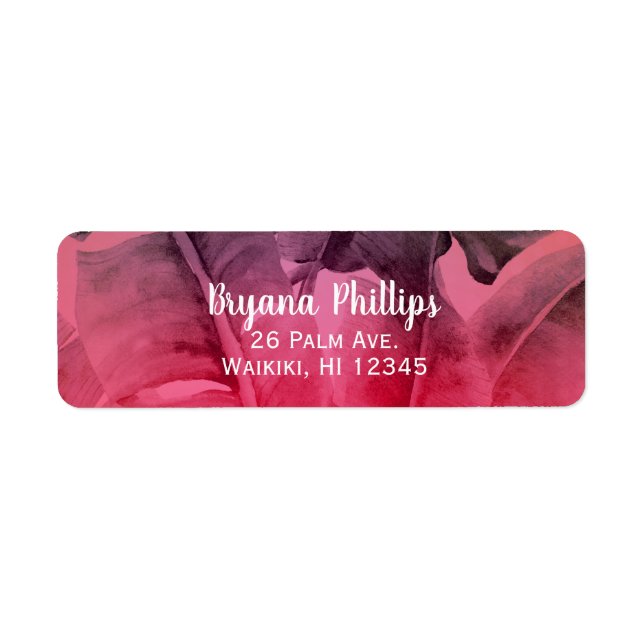 Rosa Tropical Summer Handflatan Löv Luau Party Returadress Etikett (Framsidan)