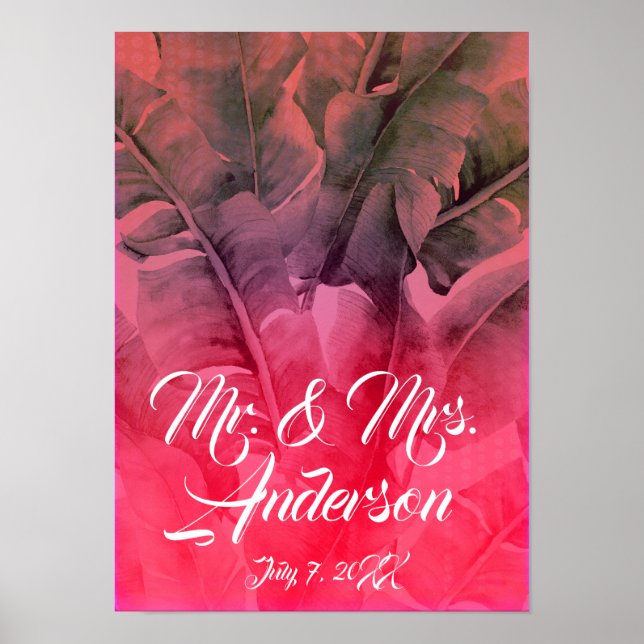 Rosa Tropical Summer Handflatan Lövs Beach Wedding Poster (Framsidan)
