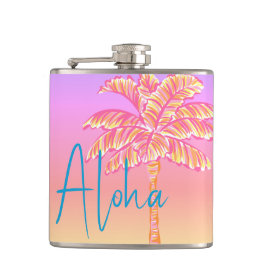 Rosa Tropical Sunset Handflatan Träd Aloha 6oz. Fickplunta