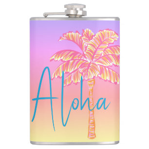 Rosa Tropical Sunset Handflatan Träd Aloha 8 oz. Fickplunta