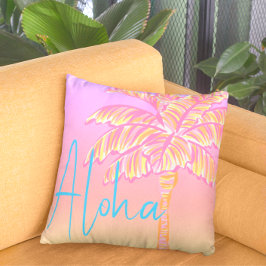 Rosa Tropical Sunset Handflatan Träd Aloha Exdoor Kudde