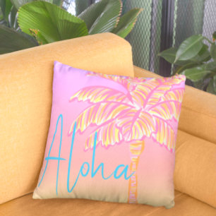 Rosa Tropical Sunset Handflatan Träd Aloha Exdoor Kudde