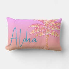 Rosa Tropical Sunset Handflatan Träd Aloha Exdoor Lumbarkudde