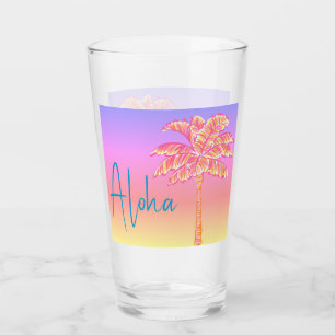 Rosa Tropical Sunset Handflatan Träd Aloha Glaskopp