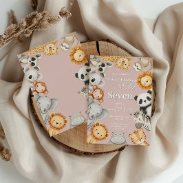 Rosa Tropical Vild Jungle Safari Animals Inbjudningar