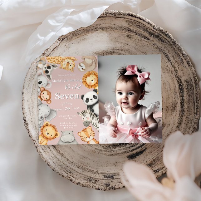 Rosa Tropical Vild Jungle Safari Animals Inbjudningar (Skapare uppladdad)