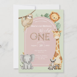 Rosa Tropical Vild One Jungle Safari Animals Inbjudningar