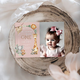 Rosa Tropical Vild One Jungle Safari Animals Inbjudningar