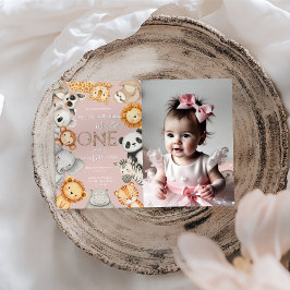 Rosa Tropical Vild One Jungle Safari Animals Inbjudningar