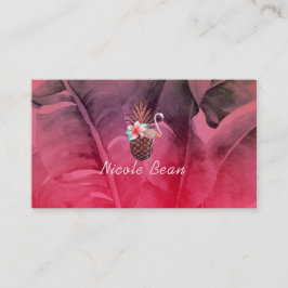 Rosa Tropisk Ananas Flamingo & Palmblad Visitkort