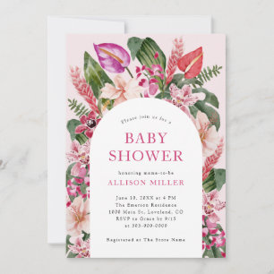 Rosa Tropisk Baby Shower Inbjudan