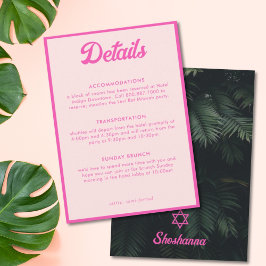 Rosa Tropisk Bar Mitzvah Detaljer Inklusionskort Inbjudningar