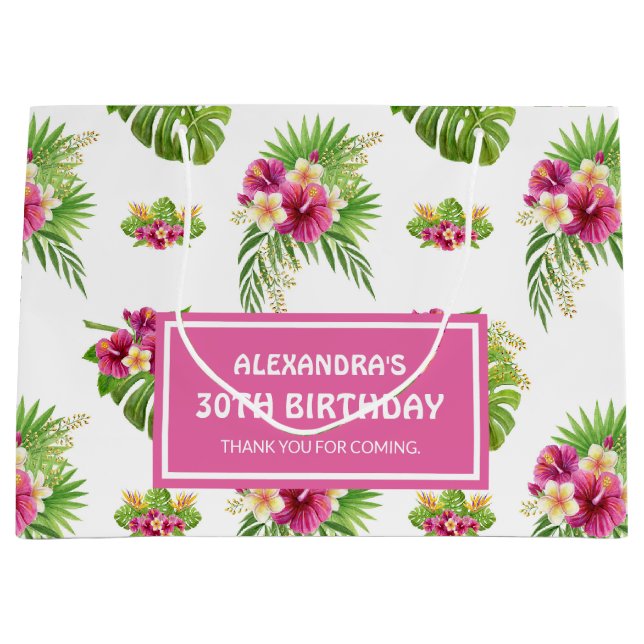 Rosa tropisk blomster Luau-fest födelsedag (Framsidan)