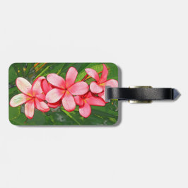 Rosa tropisk frangipani-konst bagagebricka