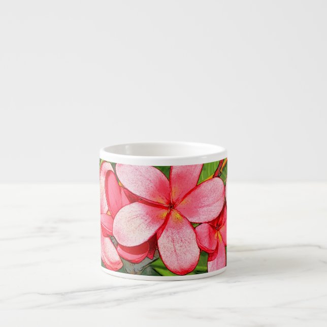 Rosa tropisk frangipani-konst espressomugg (Framsidan)