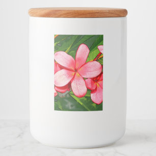 Rosa tropisk frangipani-konst mat etikett