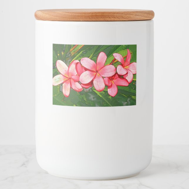 Rosa tropisk frangipani-konst mat etiketter (Framsida)