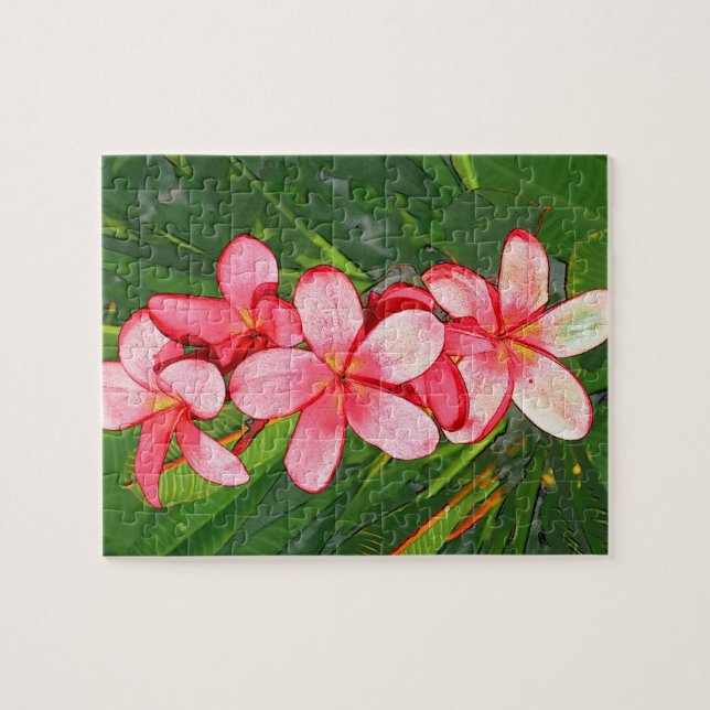 Rosa tropisk frangipani-konst pussel (Horisontell)