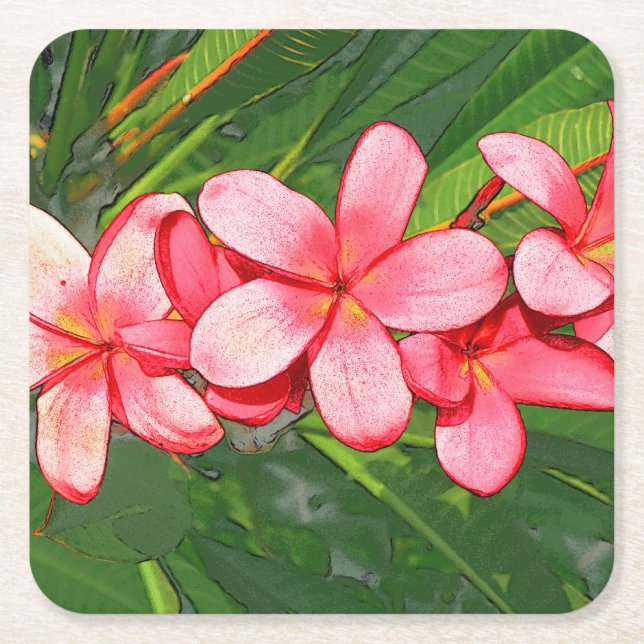 Rosa tropisk frangipani-konst underlägg papper kvadrat (Framsidan)