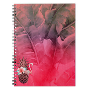 Rosa tropisk glimmer ananas palmlöv chic anteckningsbok