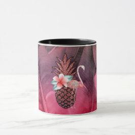 Rosa Tropisk Glitter Ananas Palmblad Chic Mugg