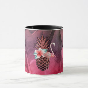 Rosa Tropisk Glitter Ananas Palmblad Chic Mugg