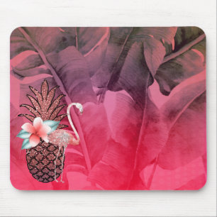 Rosa tropisk glitter ananas palmblad chic musmatta
