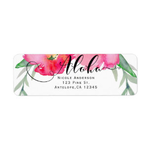 Rosa tropisk grön blad klätterväxt blomster Aloha- Returadress Etikett